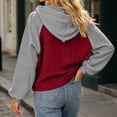 thumbnail image 4 of ZunFeo Cable Knit Oversized Hoodie for Women - Wine Color Block Raglan Sleeve Pullover,Size L, 4 of 6