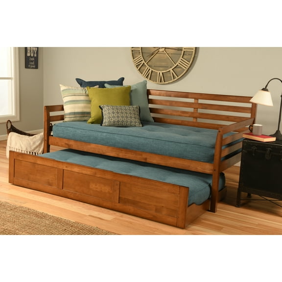 Kodiak Furniture Boho Daybed and Trundle in Barbados Brown with Aqua Mattresses