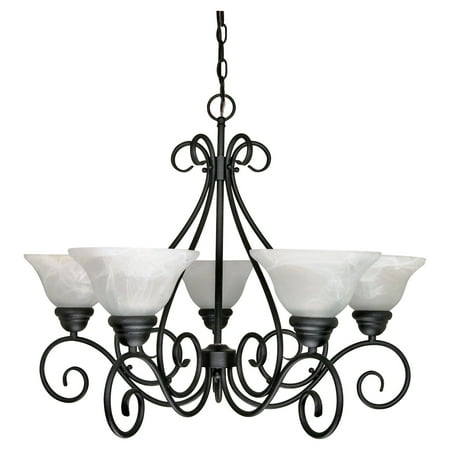 Flat Rim Chandelier - Nuvo Lighting 60380 - 5 Light (Medium Screw Base) Castillo Textured Flat Black with Alabaster Glass Chandelier Light Fixture (60-380)