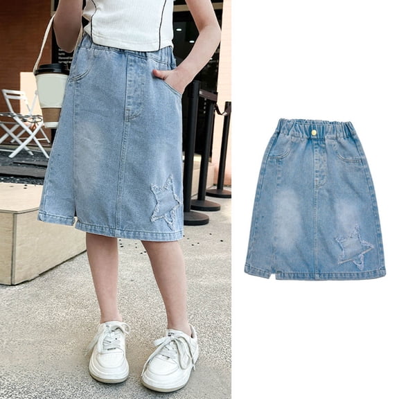 Shachafan Girls Denim Skirt With Casual Summer Outfit For Kids Outdoor Play Comfortable Stretch Waistband Kids Skirts for Girls