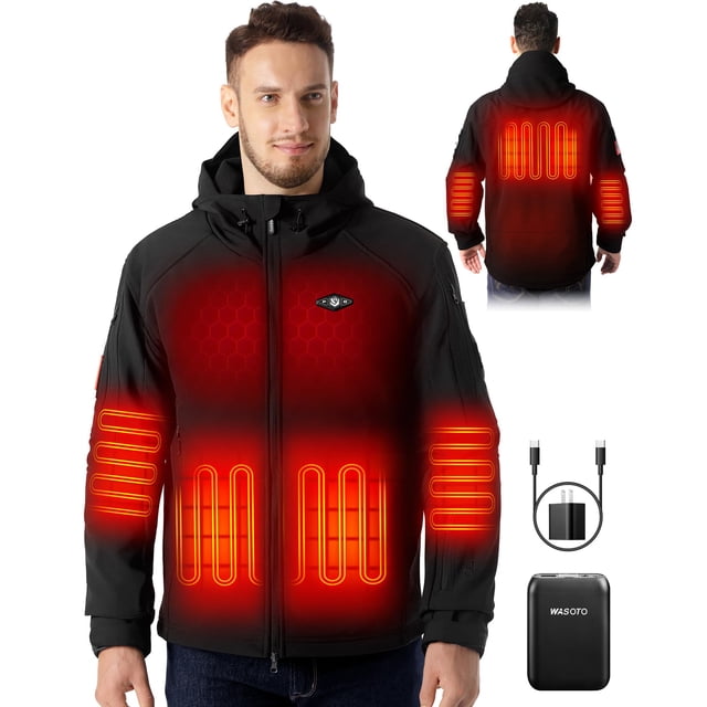 Chaqueta térmica WASOTO para hombre con batería de 9 V, 18400 mAh, color negro