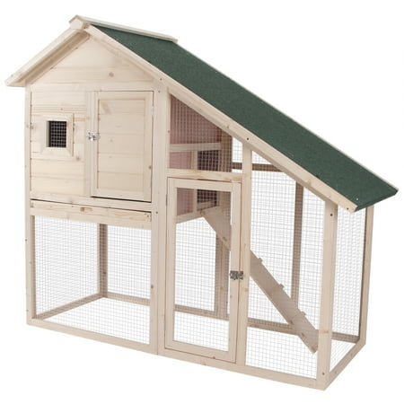 UPC: 0842525145572 | Pawhut 55 L 2-tier Wood Rabbit Hutch Backyard Cage Small Animal House with Ramp and Outdoor Run
