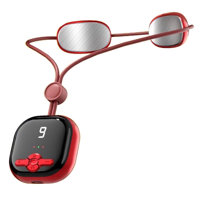 Masajeador de cuello inteligente con colgante, masajeador de cuello eléctrico de pulso, 19 niveles, 6 modos, portátil, para columna cervical, color rojo