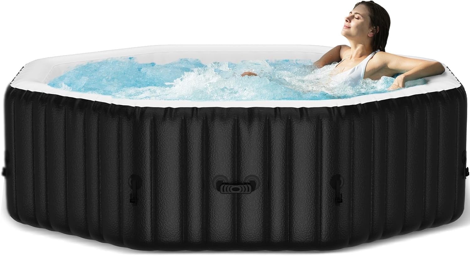 Slsy Hot Tub - 75"L X 75"W X 25"H Inflatable Hot Tub, 4-6 Person Portable Blow Up Hot Tub Square Portable Outdoor Spa with 130 Bubble Jets, Built in Heater Pump, 2 Filter