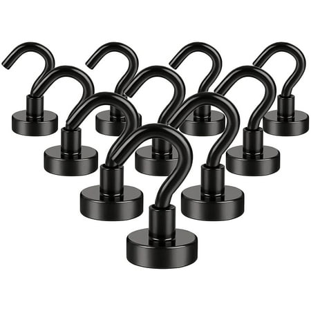 

Black Magnetic Hooks Strong Rare Earth Neodymium Magnet Hooks with Nickel Coating for Cruise，Kitchen Home Workplace Office and Garage etc Pack of 10