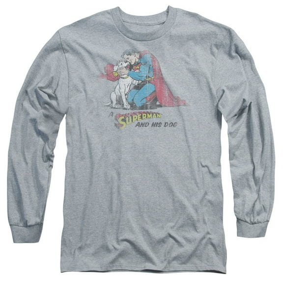 Superman And His Dog Long Sleeve Adult 18/1 T-Shirt Athletic Heather