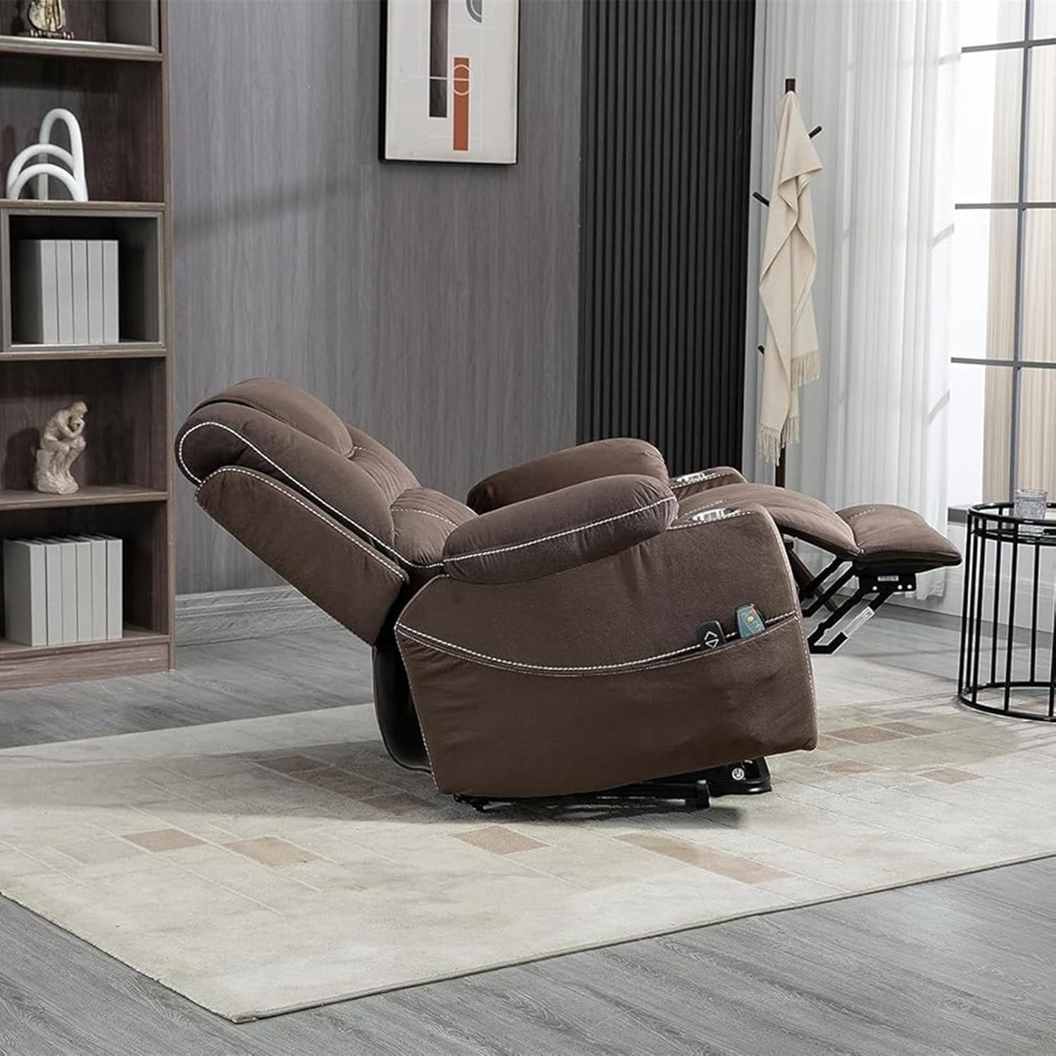 Recliner Lift Chairs for Elderly, HSUNNS 180 Degrees Lay Flat Recliner Chair with Heat and Massage and Cup Holder for Adults 400 lb Capacity (Velvet Brown)
