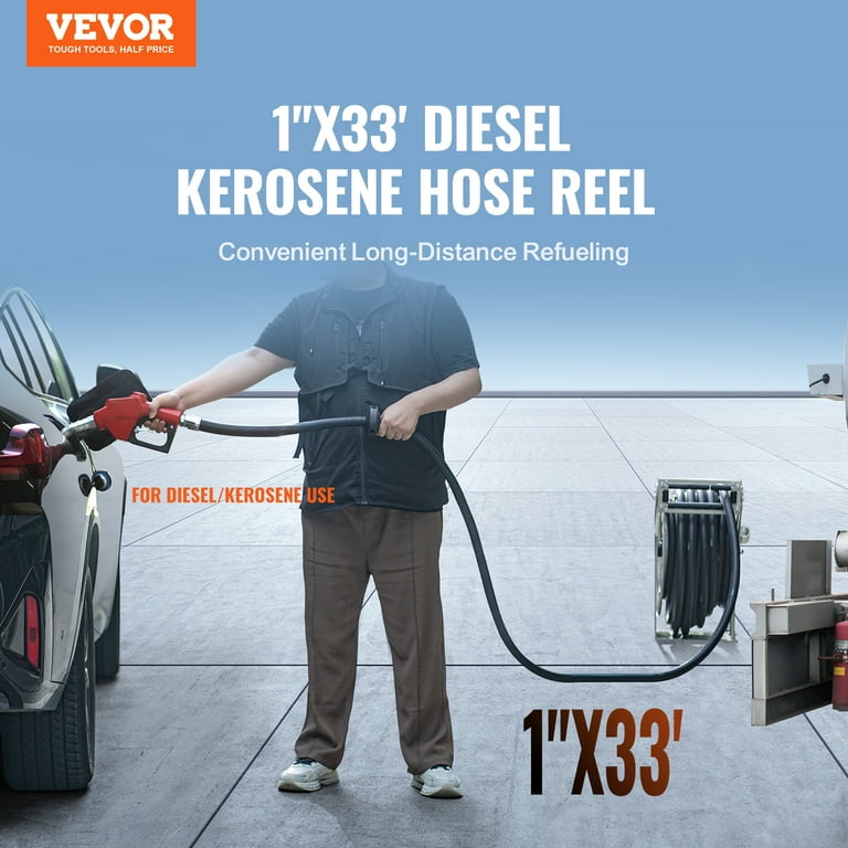 BENTISM Fuel Hose Reel Retractable Diesel Hose Reel 1 x 33' Auto Refueling  Nozzle
