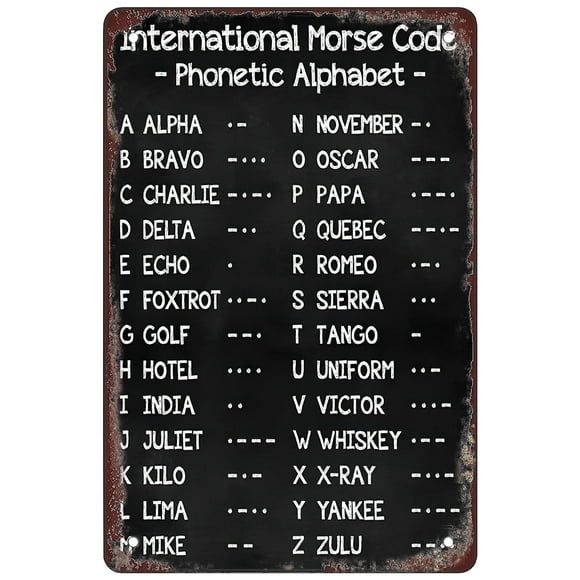 Retro Funny Metal Sign Sheet Signs Tin Sign,International Morse Code，Phonetic Alphabet knowledge 8 x 12 Inches