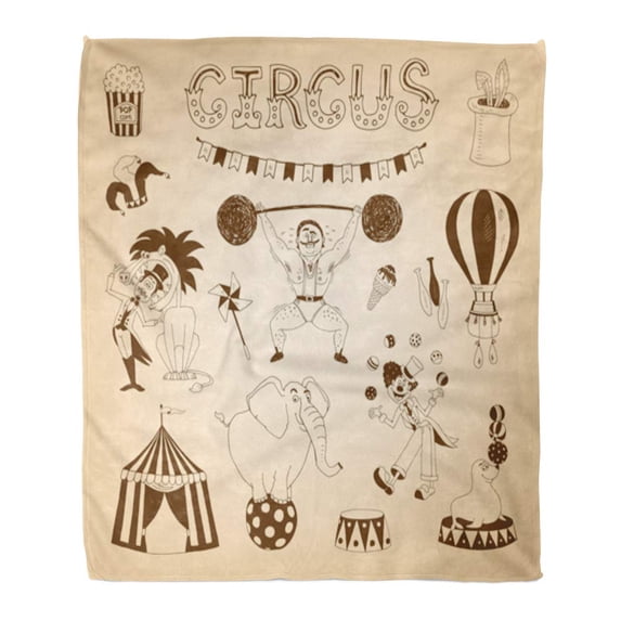 SIDONKU Throw Blanket Warm Cozy Print Flannel Red Tent Vintage Circus Elephant and Lion Tamer Acts Comfortable Soft for Bed Sofa and Couch 50x60 Inches