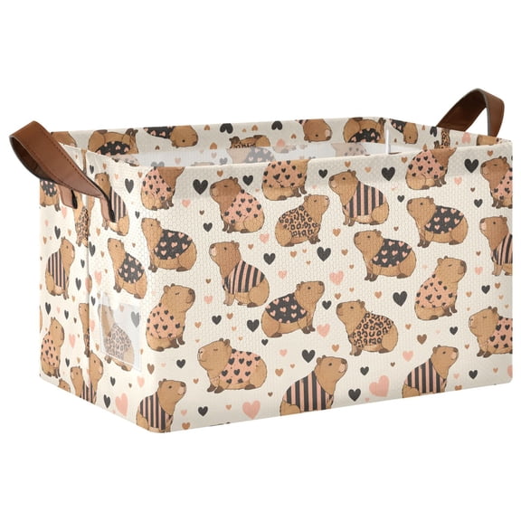 Rectangle Storage Basket with Handles Bears Hearts White Collapsible Bin Large Bins Decorative for Clothes Toys Bedroom