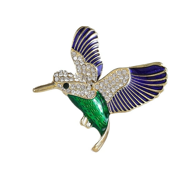 Broche elegante de aleación de cristal esmaltado en color verde pájaro