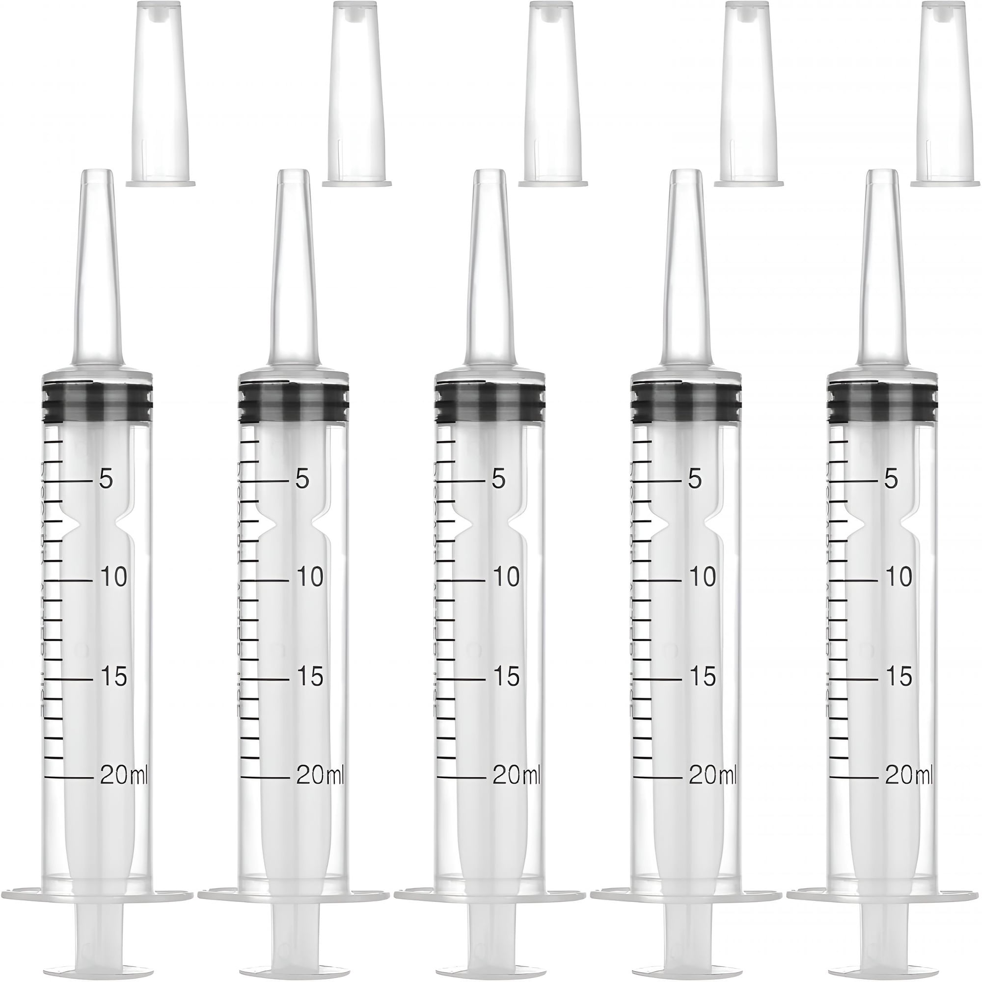 XIRQI 5 Pack 20Ml Syringe without Needle,Plastic Syringe with Caps for Liquids,Pet Feeding,Ink Refilling,Oil Or Glue Applicator,Individually Wrapped