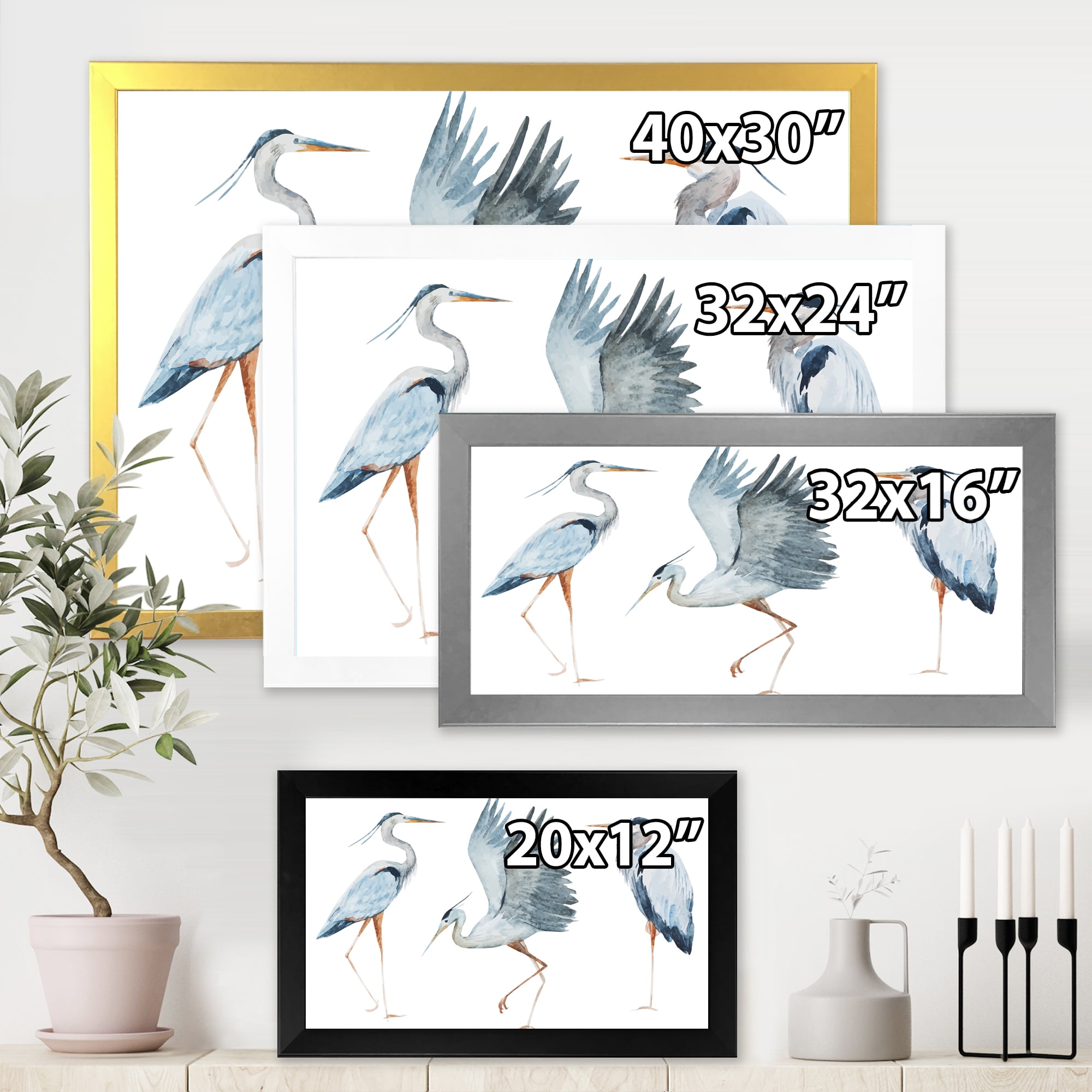 Designart 'Portrait Of Heron Birds II' Traditional Framed Art Print