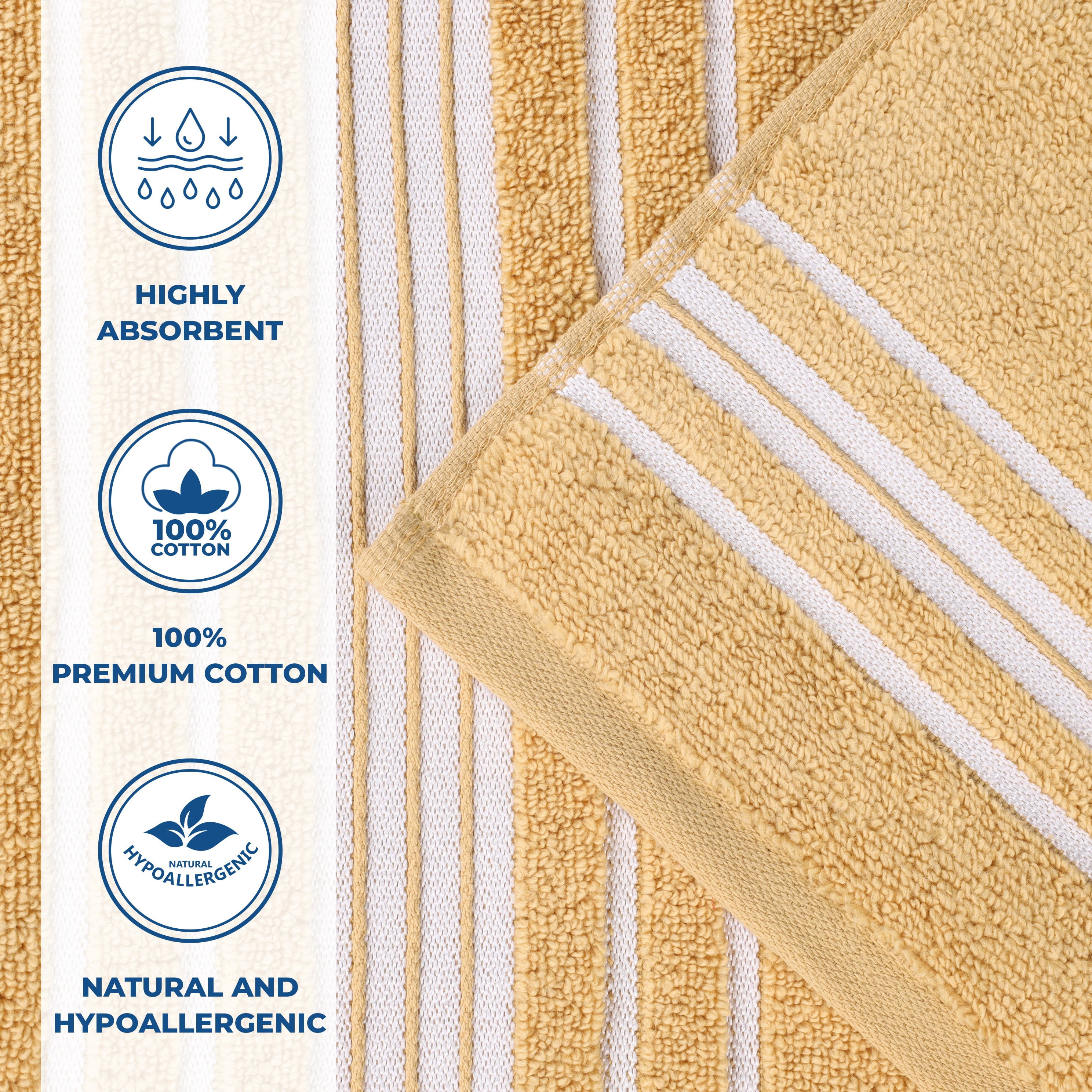 Superior Sadie Zero Twist Cotton Solid Hand Towel Set, Ultra Soft Towels, Gold