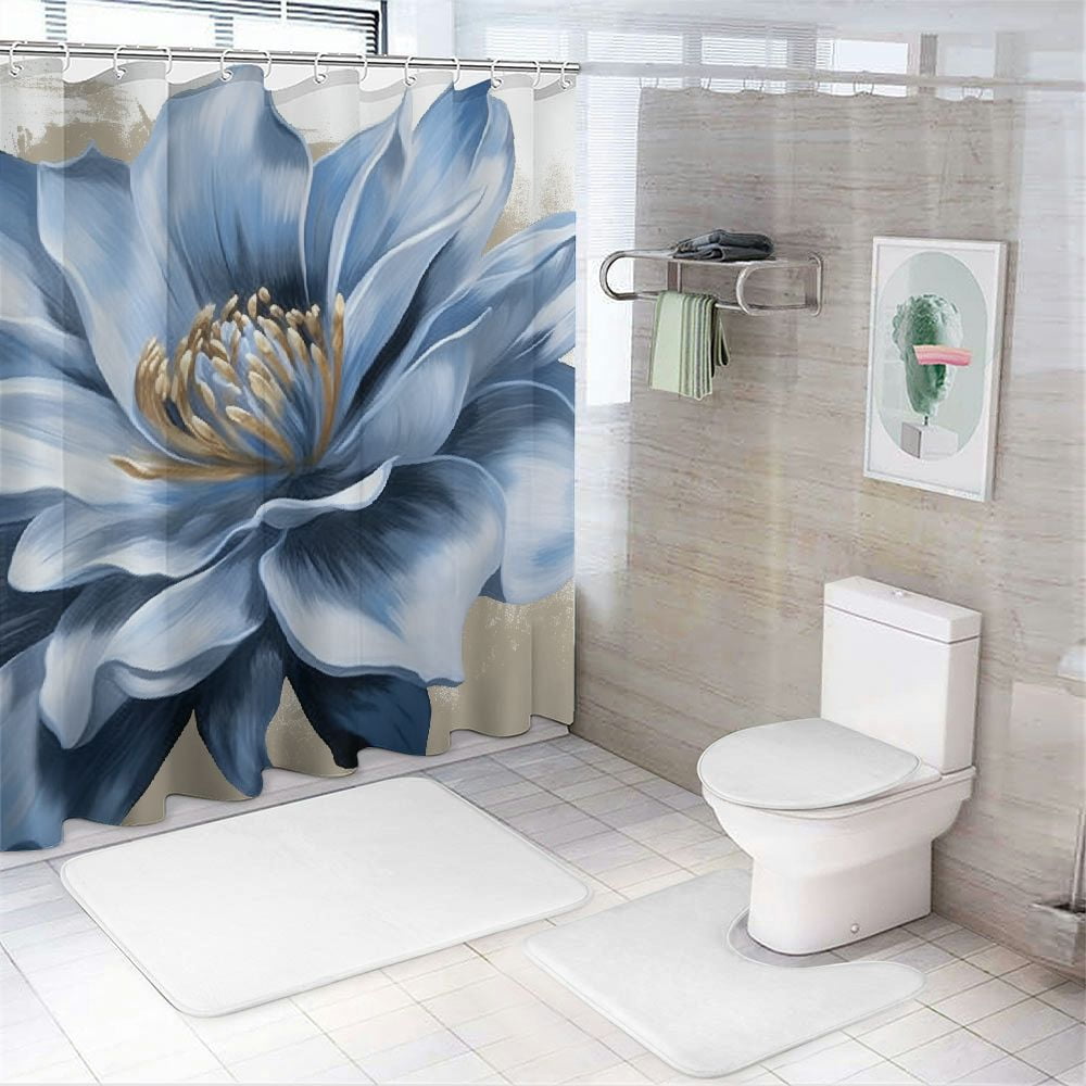 Pratyus Blue Flower Modern Waterproof Shower Curtain for Country Cottage & Farmhouse Bathroom Decor 100% Polyester Washable Shower Curtain Set with Hooks 69x72
