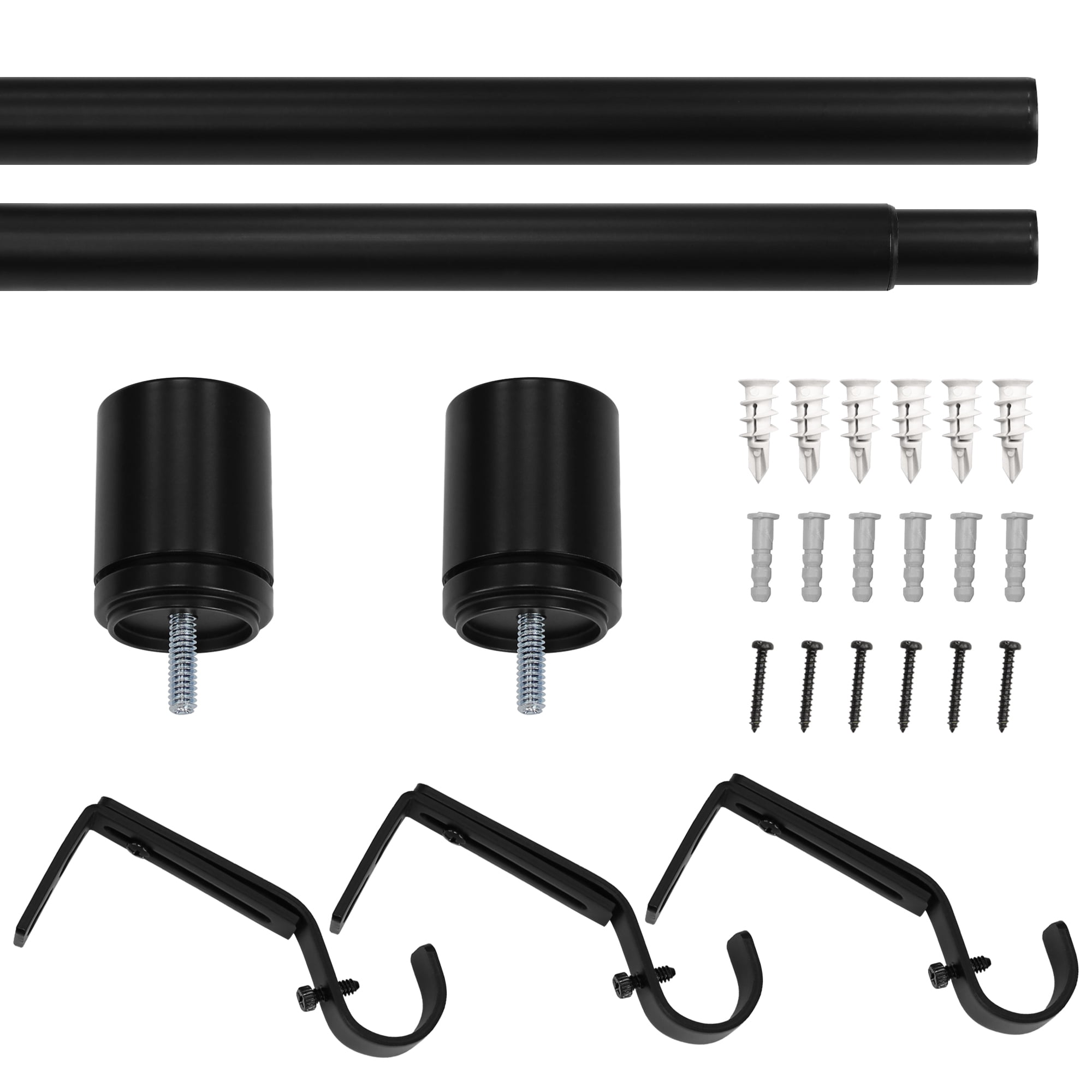 Better Homes & Gardens 1" Matte Black Cylinder Adjustable Single Curtain Rod Set, 42"-120"