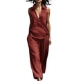 thumbnail image 2 of Cagogo Women's 2 Piece V Neck Sleeveless Shirt Wide Leg Pants Set Casual Solid Boho Vacation Outfits Loose Two Piece Lounge Matching Sets Tracksuits Travel Resort Wear Clothes, Wine L, 2 of 9