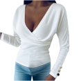 thumbnail image 1 of Moda para mujer Sexy Casual Sólido Cuello en V Tejido diario Camisa de vacaciones Blusa Tops Pompotops  gfhjh23047, 1 of 5