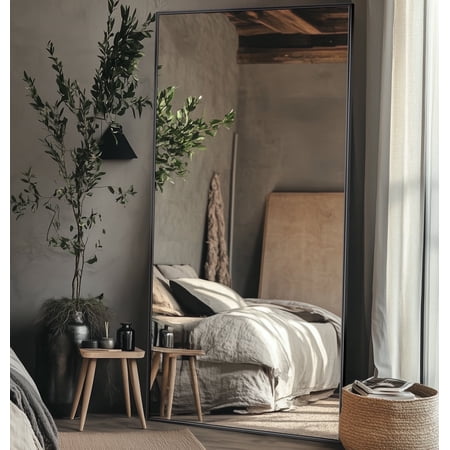 Antok Full Length Floor Mirror 78 x38 Rectangle Floor Standing Tall Mirror with Aluminum Frame Leaning Wall Mounted or Freestanding Black