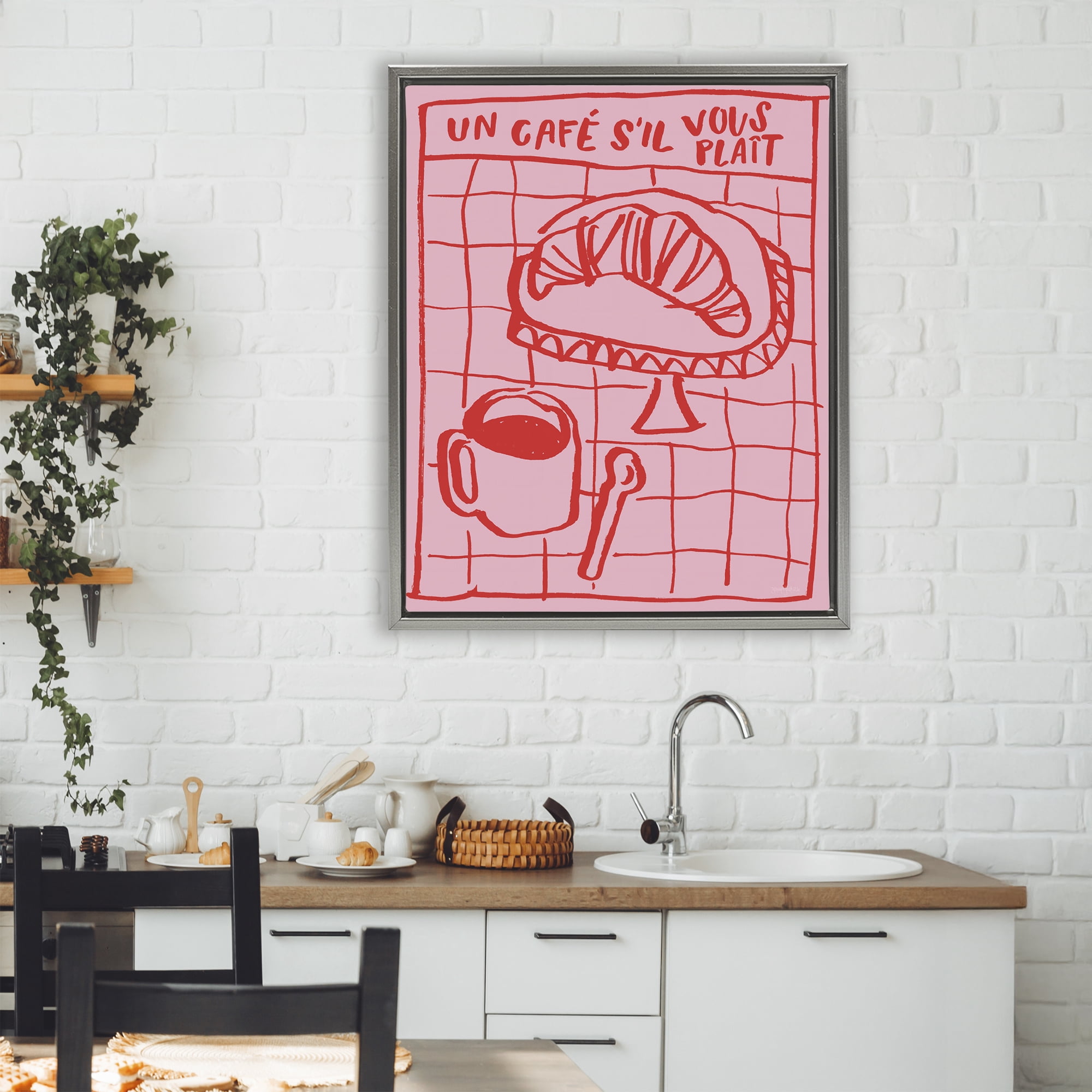 Stupell Industries Cafe Brunch Doodles Gray Framed Floater Canvas Wall Art, design by Jenaya Jackson