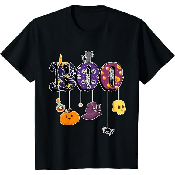 Boo Halloween Costume Spiders, Ghosts, Pumkin & Witch Hat T-Shirt