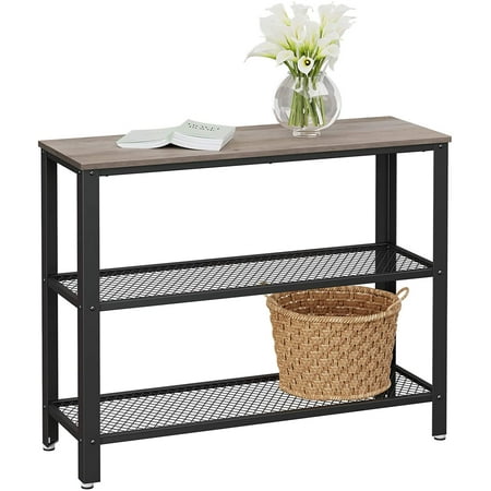 Cheflaud Industrial Console Table, Hallway Table with 2 Mesh Shelves, Side Table and Sideboard, Living Room, Corridor, 40 x 13.8 x 31.5 Inches, Narrow, Steel