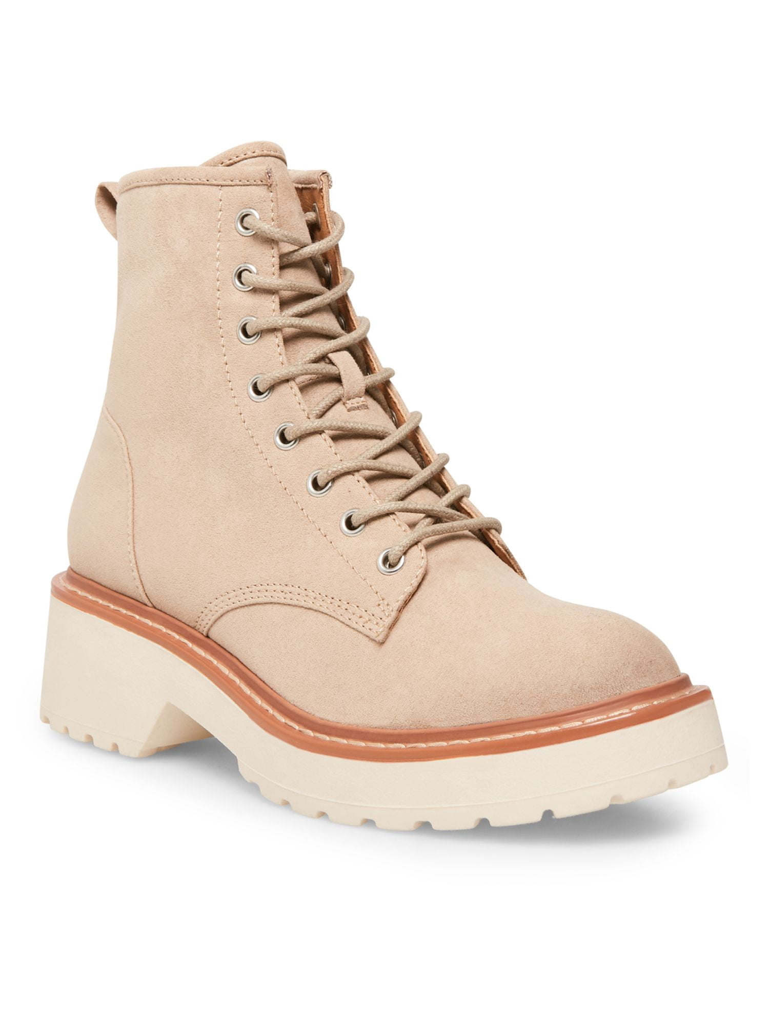 MADDEN GIRL Womens Beige Eyelet Lug Sole Carra Round Toe Block Heel