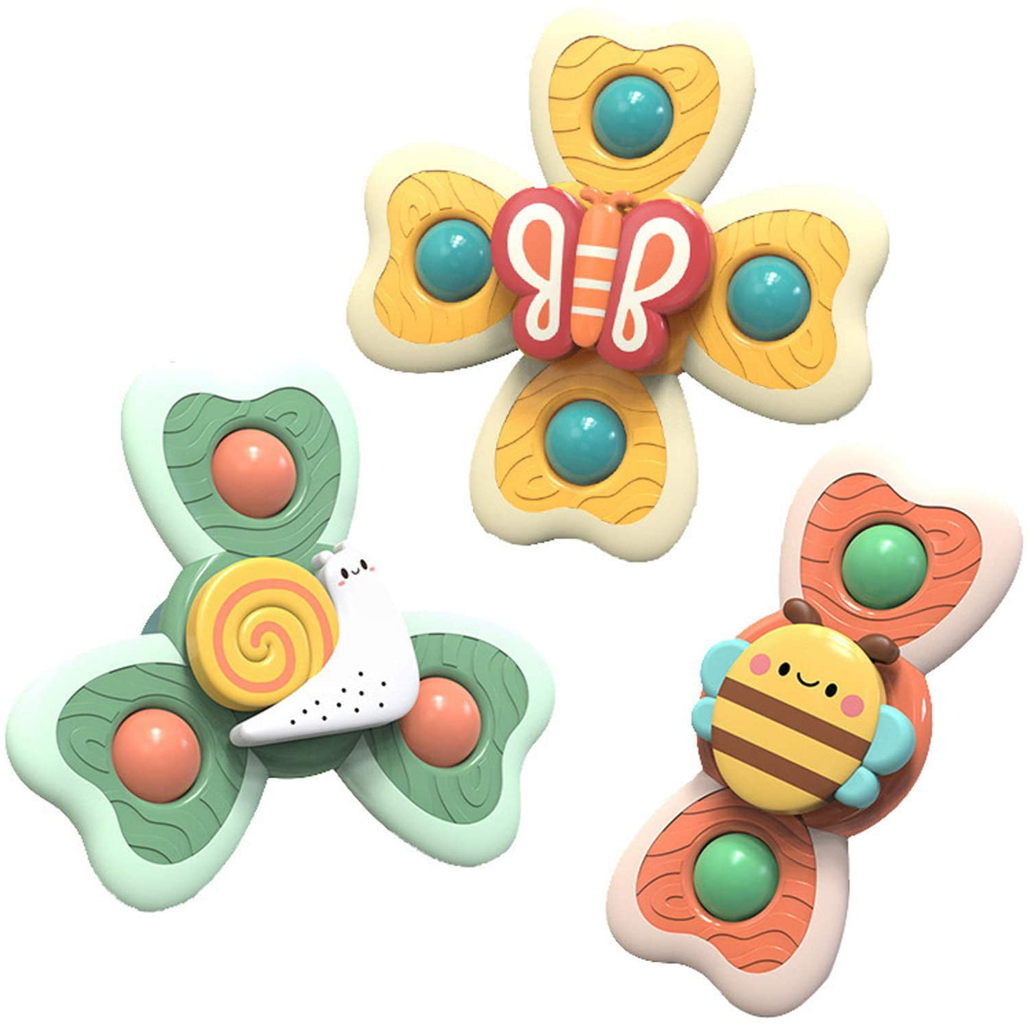 Spin Sucker Suction Cup Animal Bath Toys Turntable Spinning Windmill Stress Relief Frisbee Toy Table Sucker Early Learner 3Pcs-Bee Ladybug Butterfly Baby Child Spinning Top Toy 