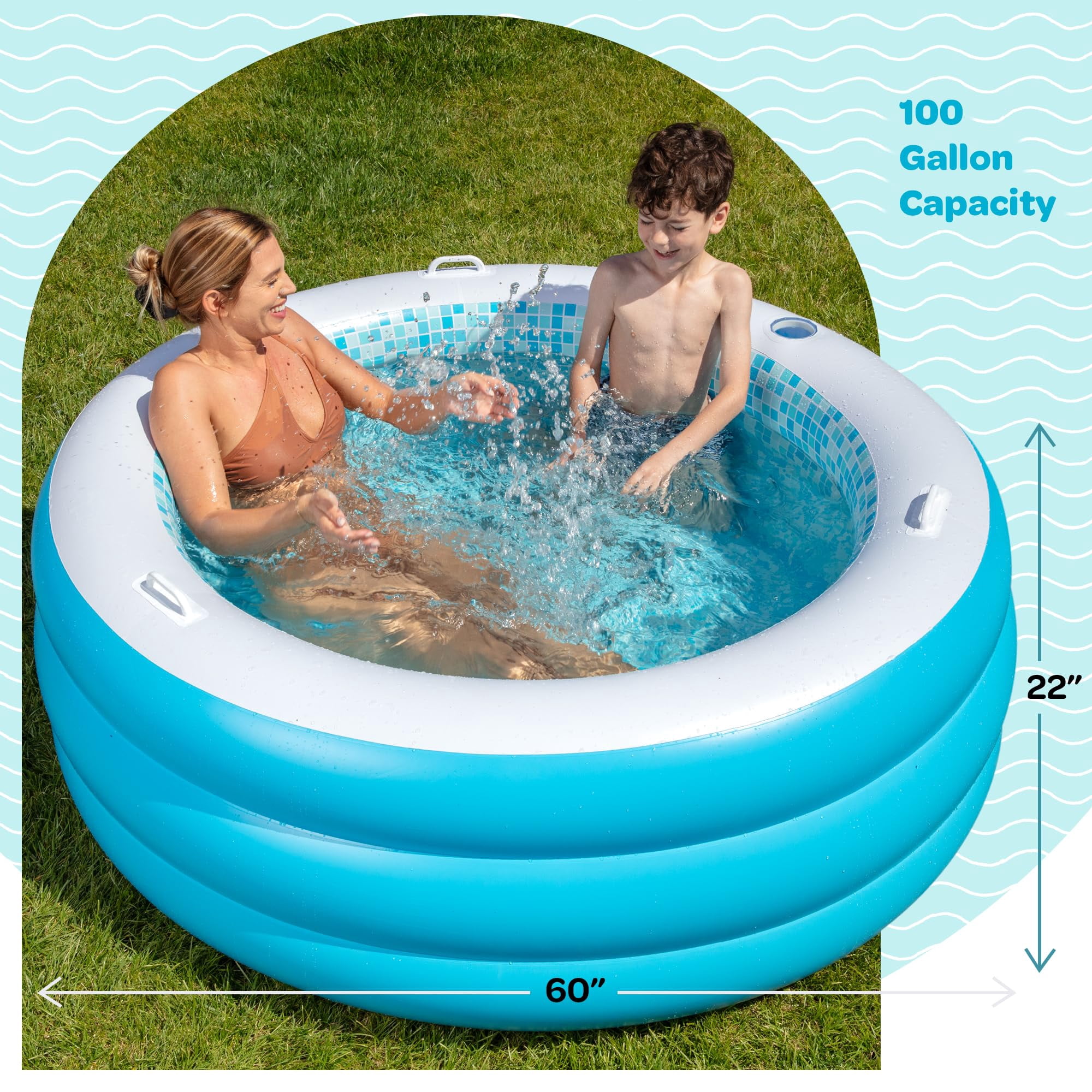Grip A Pool Inflatable Kiddie Pool Round Blow Up 60" x 22"