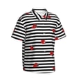 thumbnail image 2 of Bixox Men's Hawaiian Shirts Men's Ladybugs on Black and White Striped Print Short-Sleeve Shirt-Small, 2 of 8