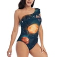 thumbnail image 3 of Salouo Solar System And Planets Pattern One Shoulder Ruffled One Piece Swimsuit for Women V Neck Swimwear Tummy Control Bathing Suit-X-Large, 3 of 6