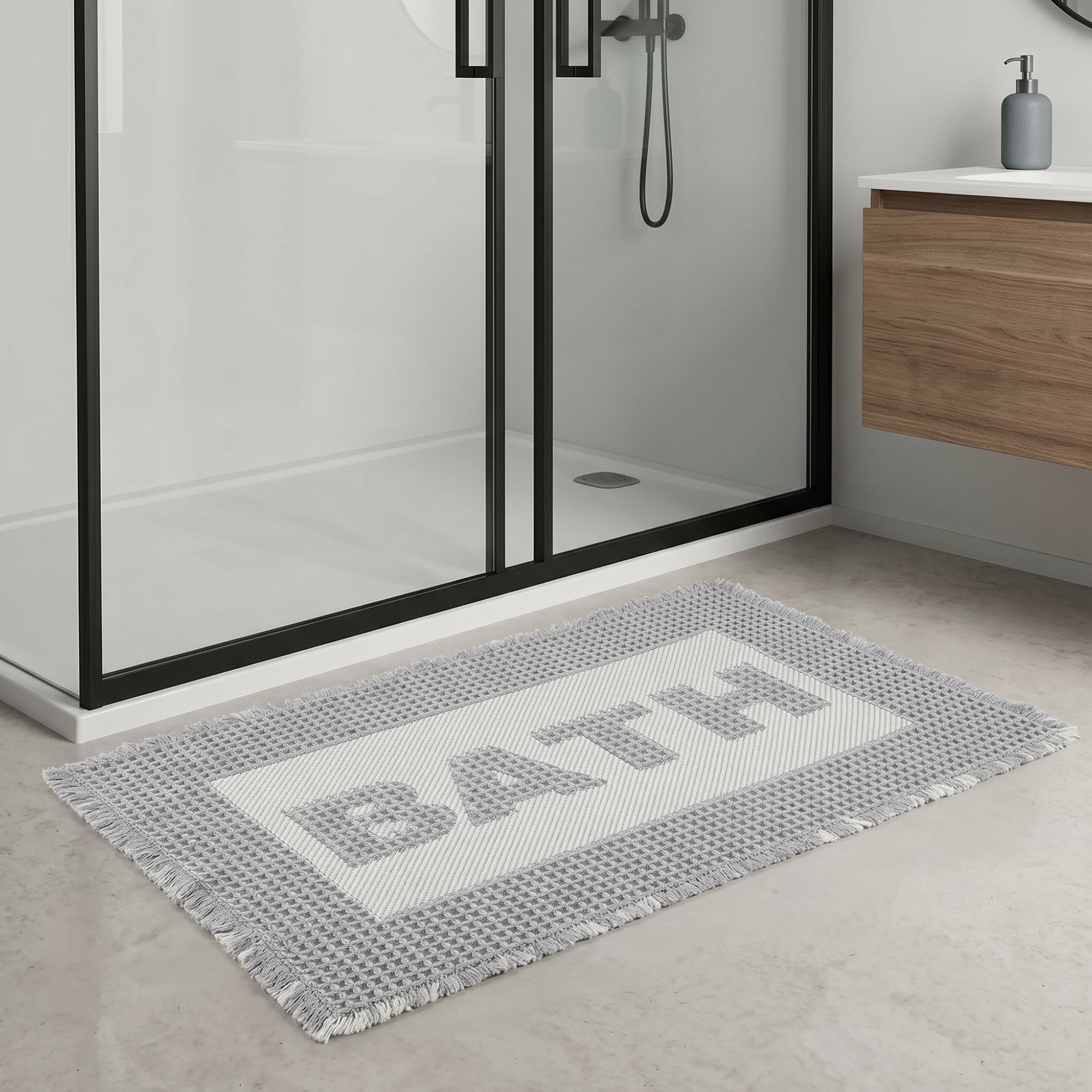 Unique Bargains Non Slip Washable Absorbent Quick Dry Waffle Bath Mat Light Gray 30" x 18"