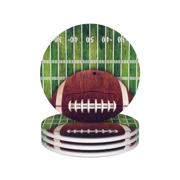 American Football Field Drink Coasters, Ball Mug Coaster Mat Set 4 for Coffee Table Home Living Room Decor