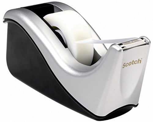 1Pack Two-Tone Scotch Desktop Tape Dispenser Silvertech C60-St Black/Silver 