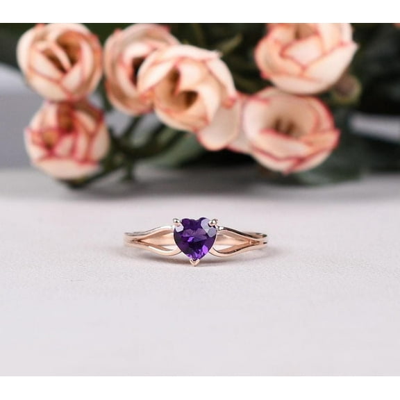 Amethyst Heart cut gemstone engagement ring 925 sterling silver Valentine's Day gift ring