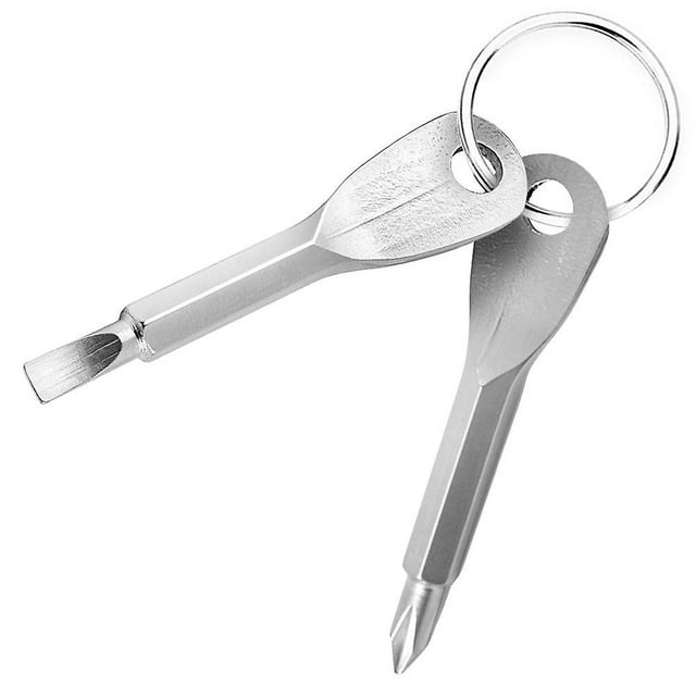 Mini Outil de Poche Multifonction, Urgence Extérieure Portable avec Anneau à Clé, Tournevis de Poche à 2 Clés (Argent).