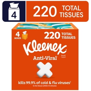 Anti-Viral Facial Tissues, 4 Cube Boxes, 220 Count