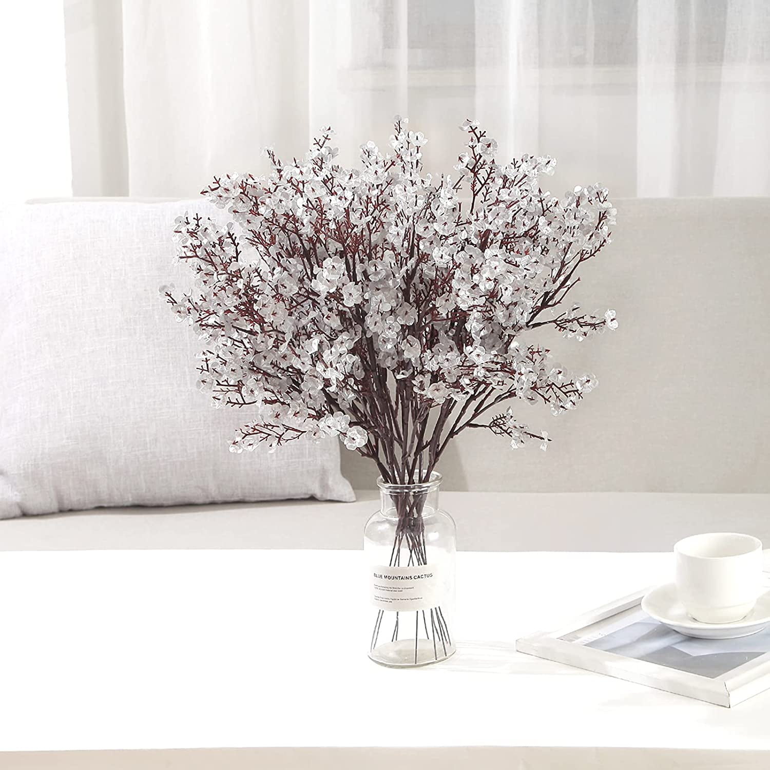 Baby Breath Flowers Artificial Bulk Real Touch Fake Flower Faux Silk Floral Gypsophila Bouquet for Office Kitchen Bedroom Wedding Restaurant Centerpieces Christmas Party Decor (Silver)