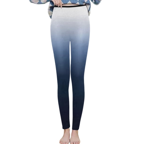 Gibobby Leggings de cintura alta Leggings adecuados para mujer Pantalones casuales Elástico de cintura alta Patrón retro Impreso Forro polar Capris Termal Longitud total, invierno(Azul marino, L)