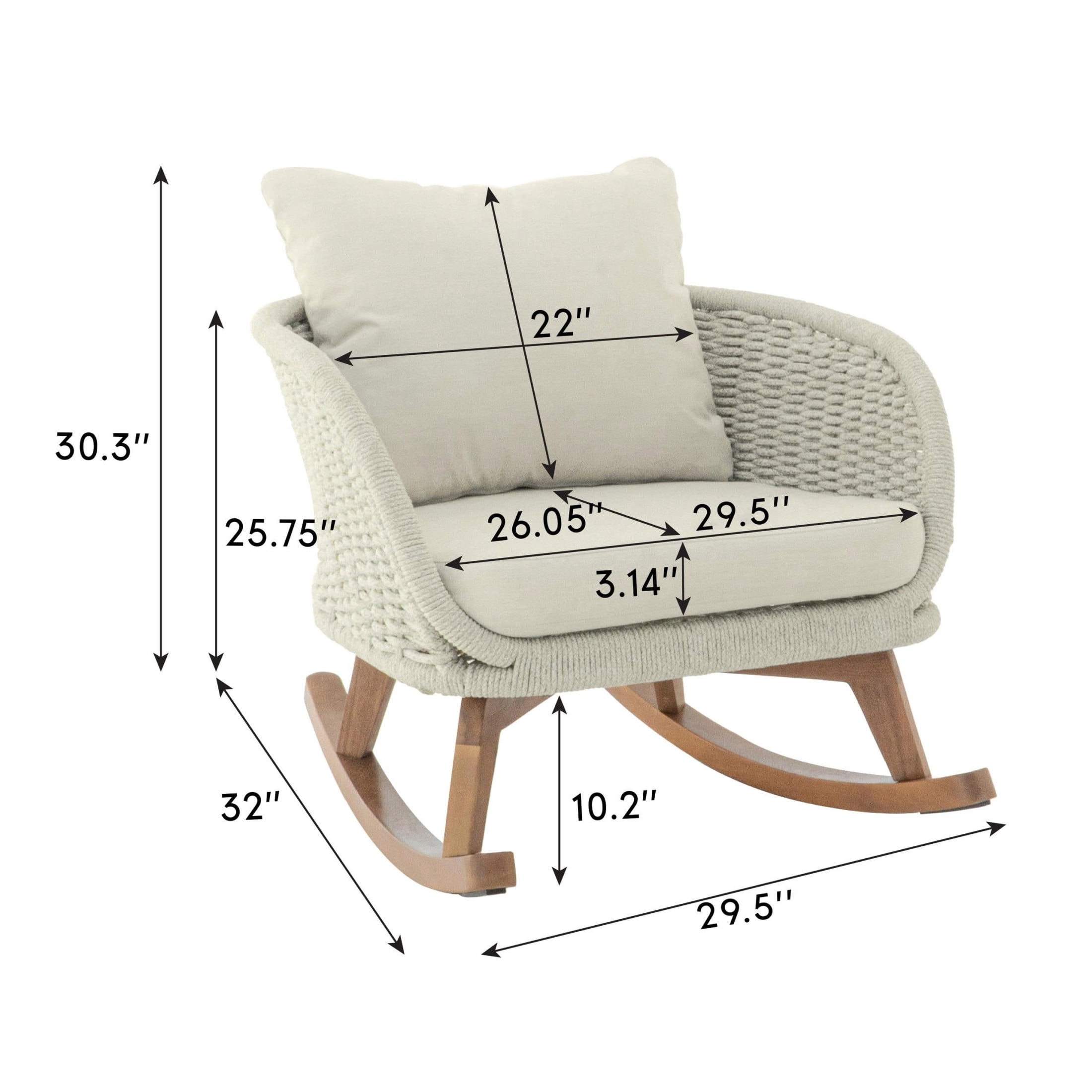 Christopher Knight Home Outdoor Wicker Rocking Chair with Cushions, Solid Wood Frame, Beige