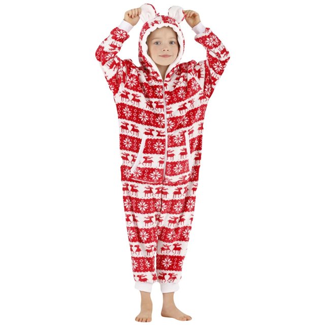 Pijamas de franela con capucha para niñas y niños, ropa de dormir de Navidad, suave y cálida, Onesie, Invierno