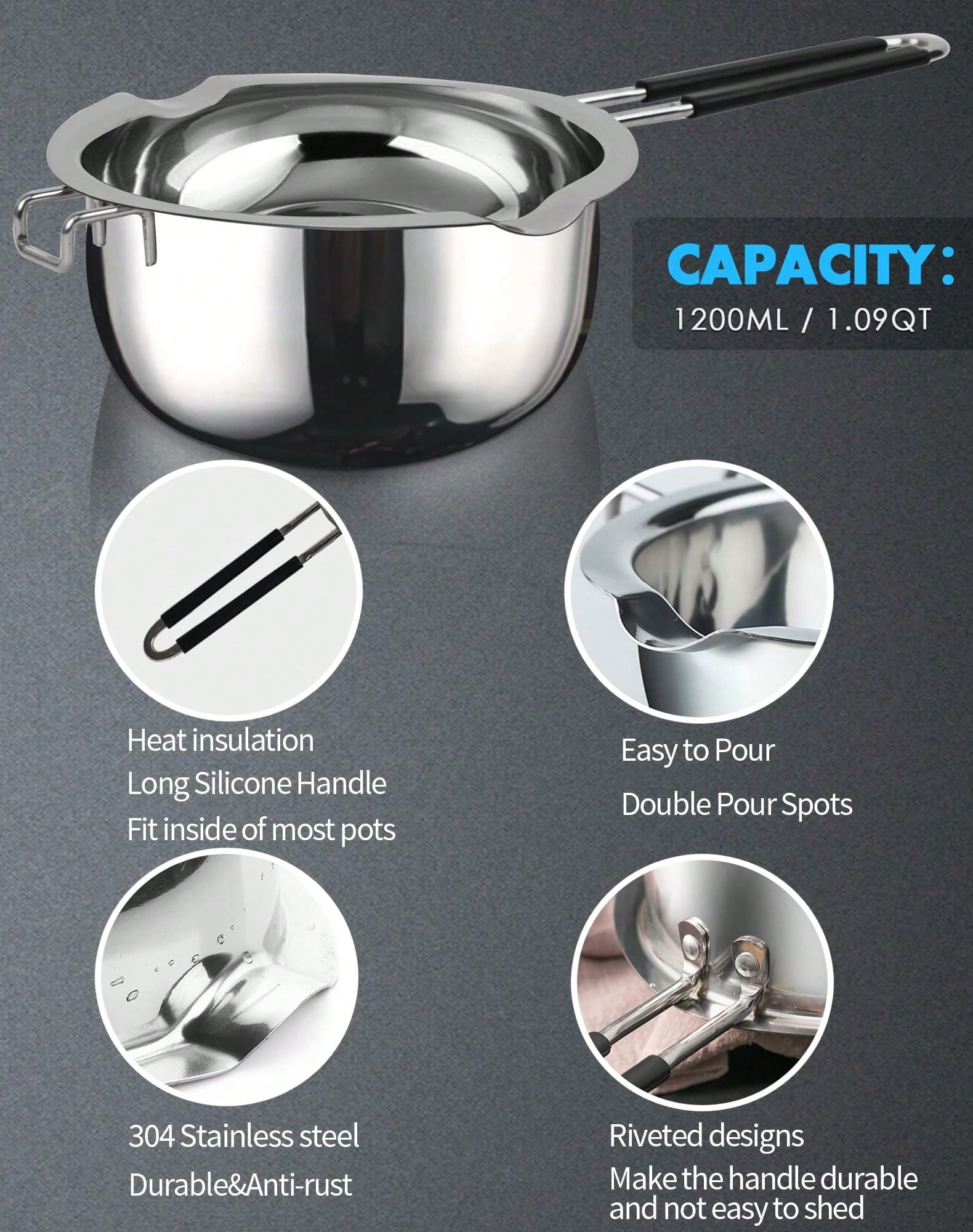 3pcs 1 Set Double Boiler Pot Set 1200ml Wax Melting Pot With 2800ml Stainless Steel Pot With Silicone Spatula Candle Wicks For Candle Making