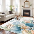 thumbnail image 2 of 5'x7' Area Rugs for Living Room Bedroom, Beach Coastal Washable Rug Carpet Runner Indoor Outdoor, Summer Nautical Coral Shell Botanical Non Slip Floor Mats Area Rug for Kitchen, Nursery, 2 of 8