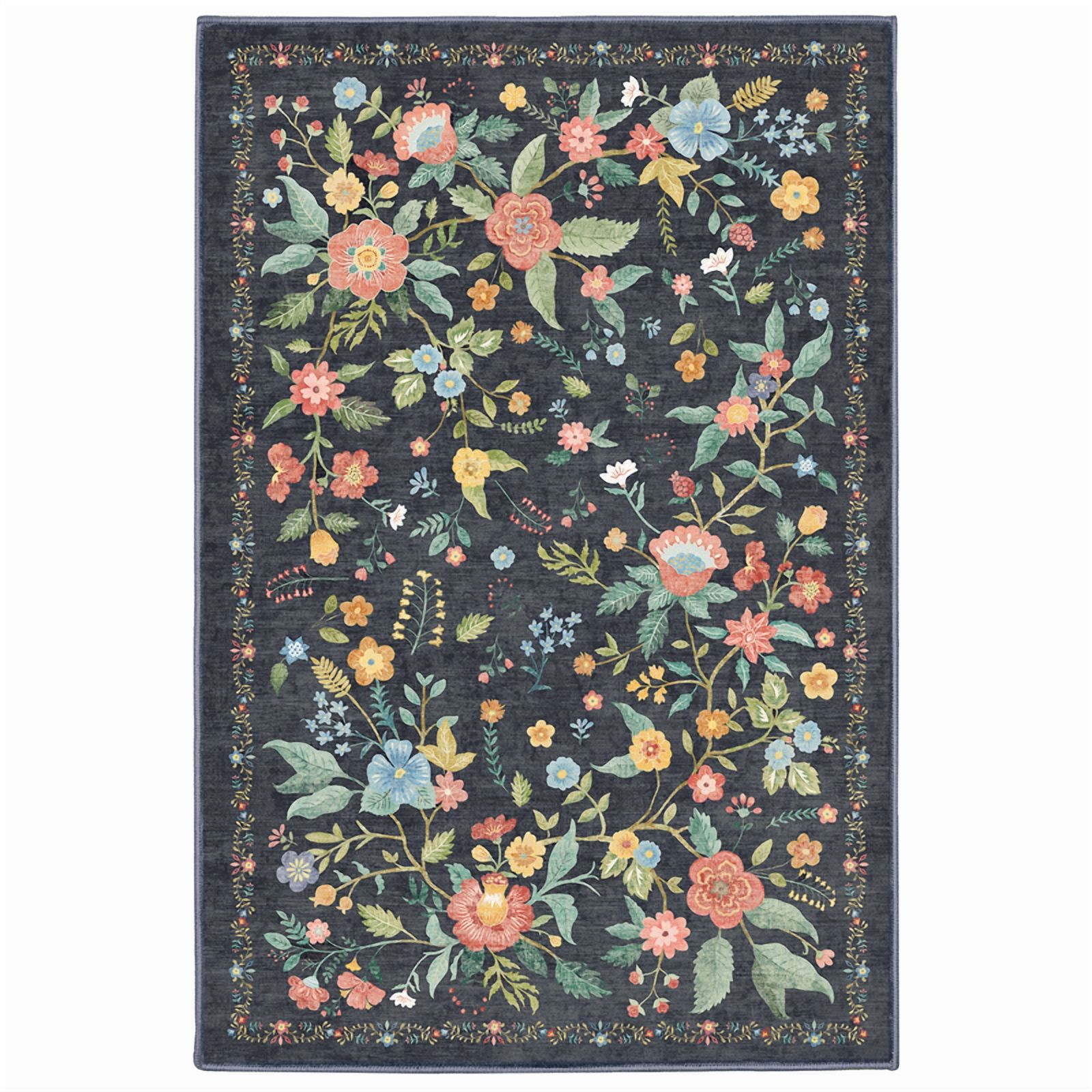 CHITOOMA 8'x10' Machine-washable Area Rugs for Living Room, Boho Floral Area Rugs with Non-Slip Backing, Stain Resistant Non-Shed Carpet for Bedroom, Dining Room, Dorm, Office