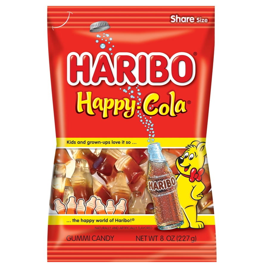 HARIBO Happy Cola gummy candy, Pack of 1 8oz Peg Bag