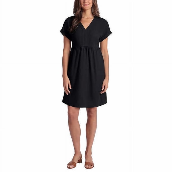 Briggs Womens V-Neck Linen Blend Dress Size: XL, Color: Black