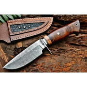 BigCat Roar Wild Tiger Damascus buck knife with sheath - 4.8" Drop-point blade hunting knife - Brown EDC knives for men