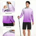 thumbnail image 5 of FAVIPT Men's Sun Protection Shirts with Mask Gradient Long Sleeve Hooded Shirts Lightweight Rash Guard Soft Shirts Outdoor Hiking UPF 50+ Outwear Purple,XXL, 5 of 7