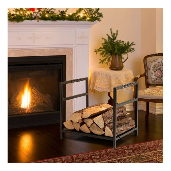 Firewood Rack - Heavy Duty Steel Log Holder with Handles & Raised Feet - 16" x 14" x 13.5" Black Firewood Storage - Indoor/Outdoor Fire Pit Accessories - 110 Lbs Capacity